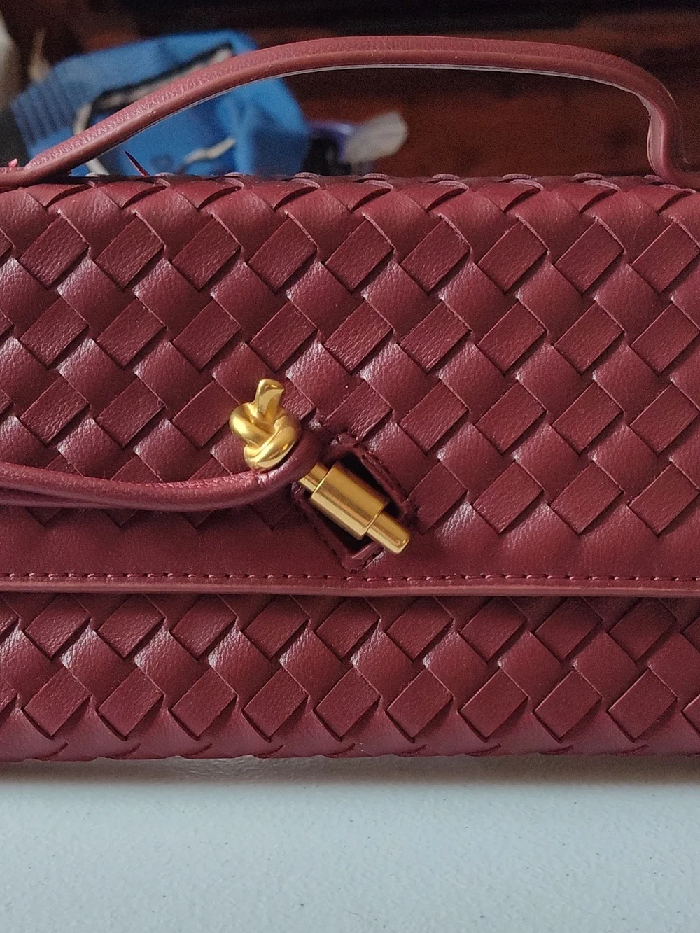 Source Unknown Woven Clutch in Burgundy with Gold Hardware